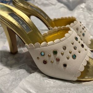 SJP by Sarah Jessica Parker Gold and Cream Embellished Sandals